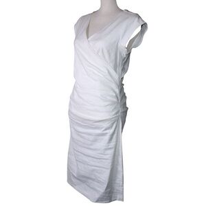 Artelier Nicole Miller White Linen Blend Stretchy Ruched Back Bodycon Dress 10